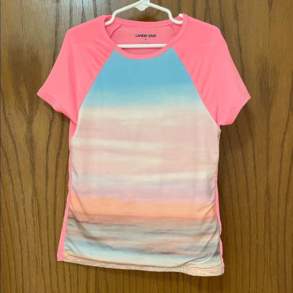 LANDS’ END UGC Girls Size Medium (8) Pink and Pastel Gradient swim tee